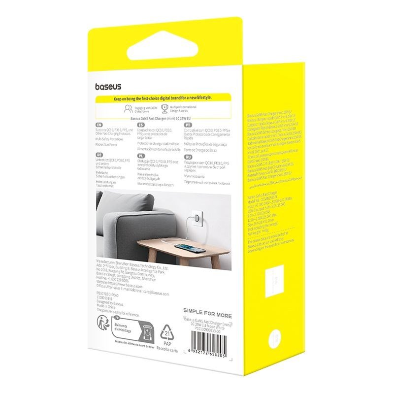 Baseus P10110909213-00 USB-C GaN5 mini 25W netoplader Hvid #6