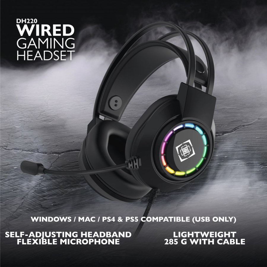 Deltaco Gaming DH220 USB Stereo Gaming Headset, RGB, Black #10
