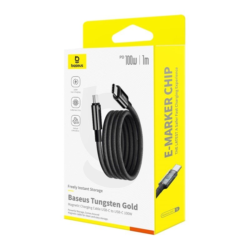 Baseus Tungsten Magnetisk USB C til USB C hurtigopladerkabel 1 m 100 W Sort #4