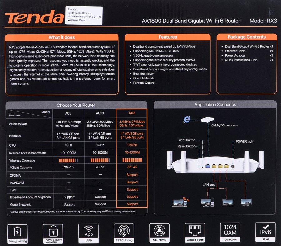 TENDA RX3 WIFI6 dual band gigabit router, hvid #3
