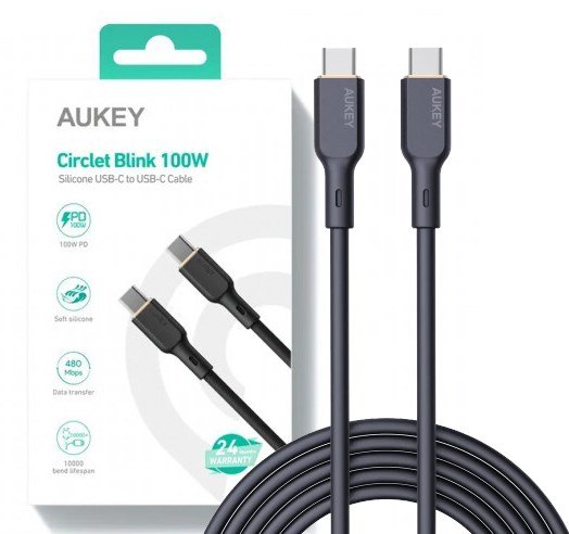 AUKEY CB-SCC101 USB-C Type-C Power Delivery PD 100W 5A 1m Silikon Sort #1
