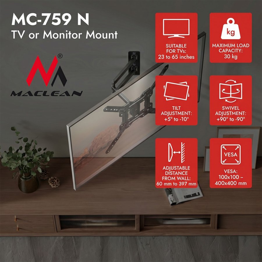 Maclean-beslag/oph�ng til TV eller sk�rm, maks. 23-65