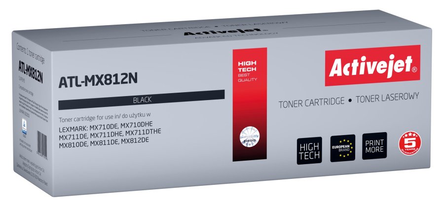 Activejet ATL-MX812N Tonerpatron til Lexmark-printere; Erstatning Lexmark 62D2000; Supreme; 6000 sider; sort #1