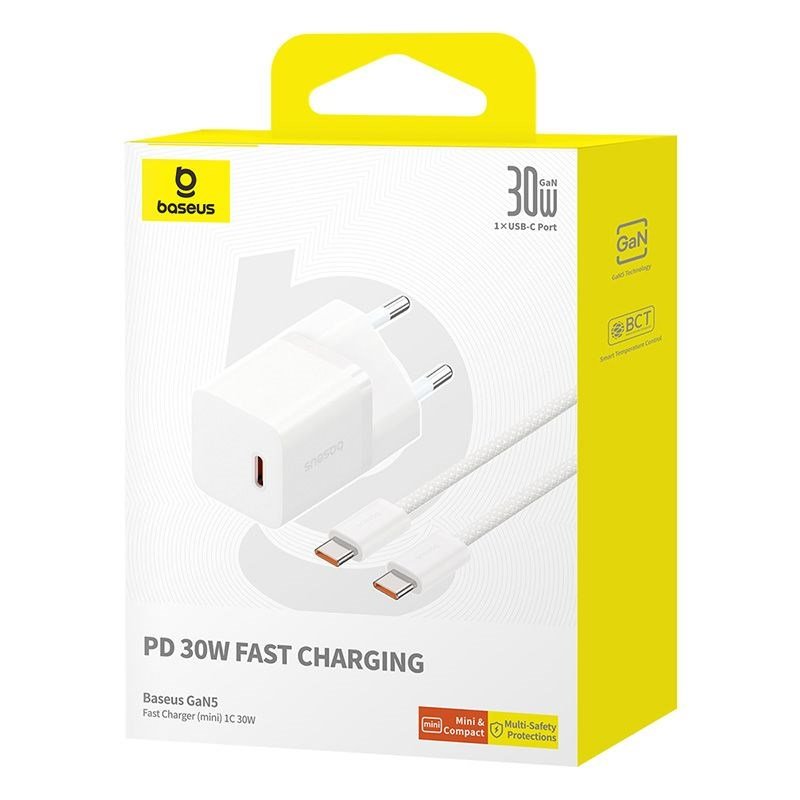 Baseus P10110902213-01 USB-C GaN5 mini 30W netoplader Hvid #7