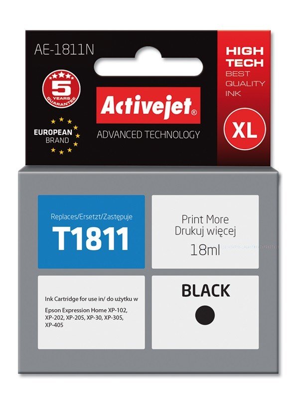 Activejet AE-1811N blk (erstatning Epson 18XL T1811; Supreme; 18 ml; sort) #1