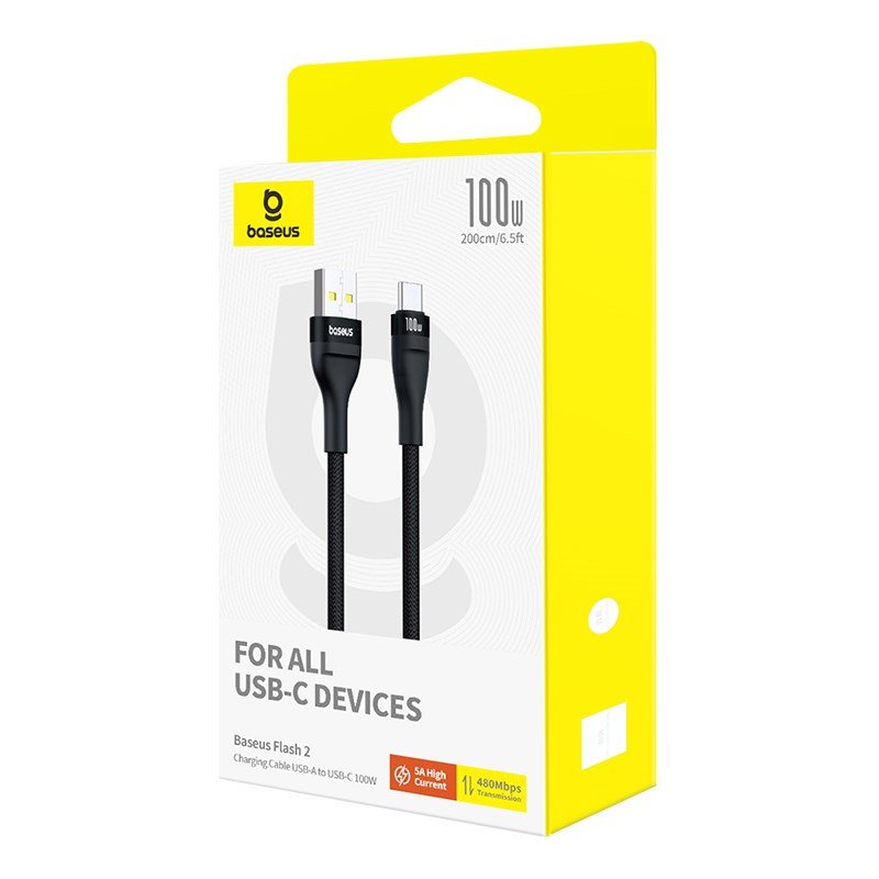Baseus Flash 2 USB A til USB C hurtigopladningskabel 2 m 100 W Sort #7