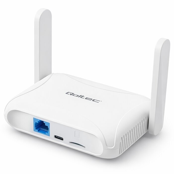 Qoltec 56980 Hjem og rejse 4G LTE-router med Wi-Fi 6 | AX300 | 2,4 GHz | Dobbelt antenne | USB-C | Micro SIM #1