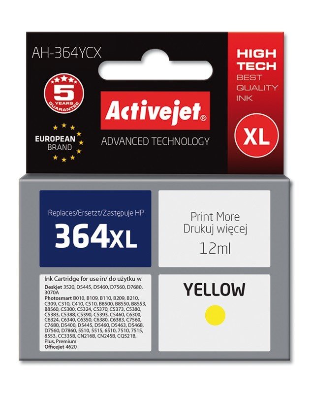 Activejet AH-364YCX Blk (erstatning HP 364XL CB325EE; Premium; 12 ml; gul) #1