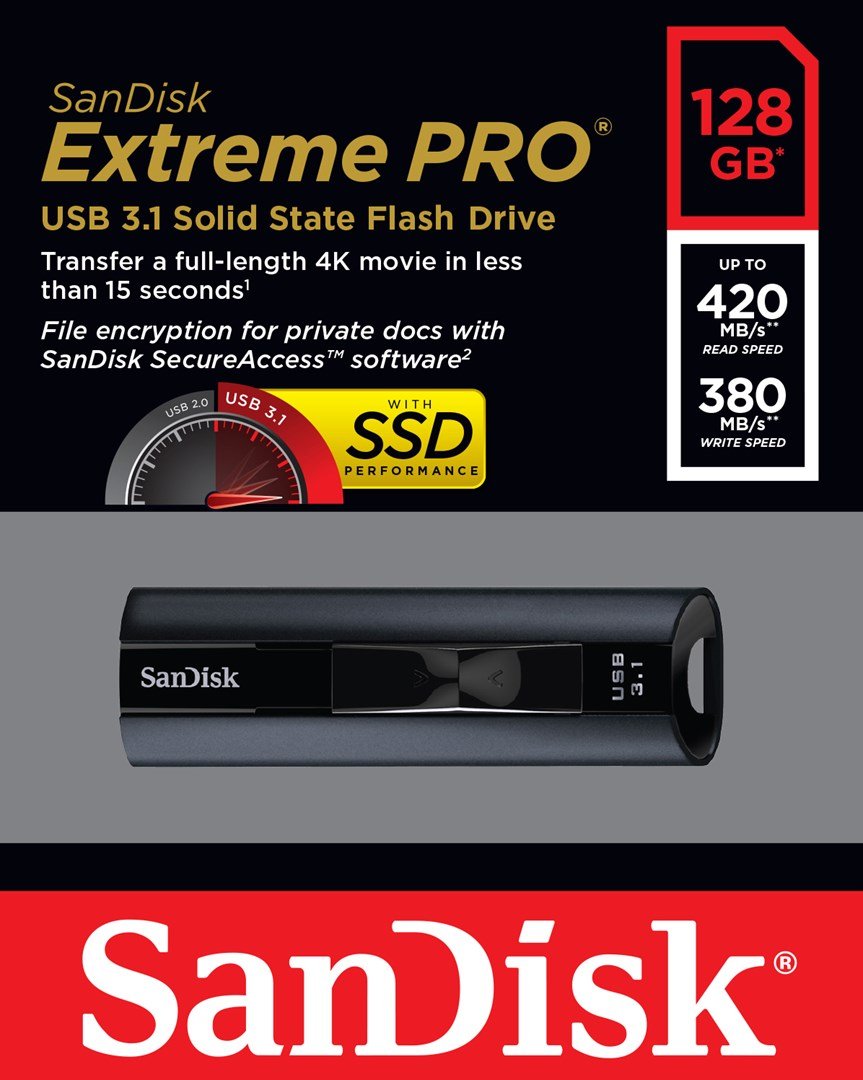 SanDisk Extreme Pro USB-ngle 128 GB USB Type-A 3.2 Gen 1 (3.1 Gen 1) Sort #7