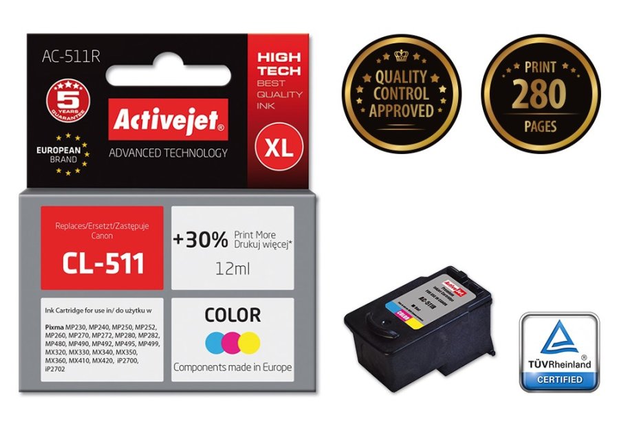 Activejet AC-511R blk (Canon CL-511 erstatning; Premium; 12 ml; farve) #2