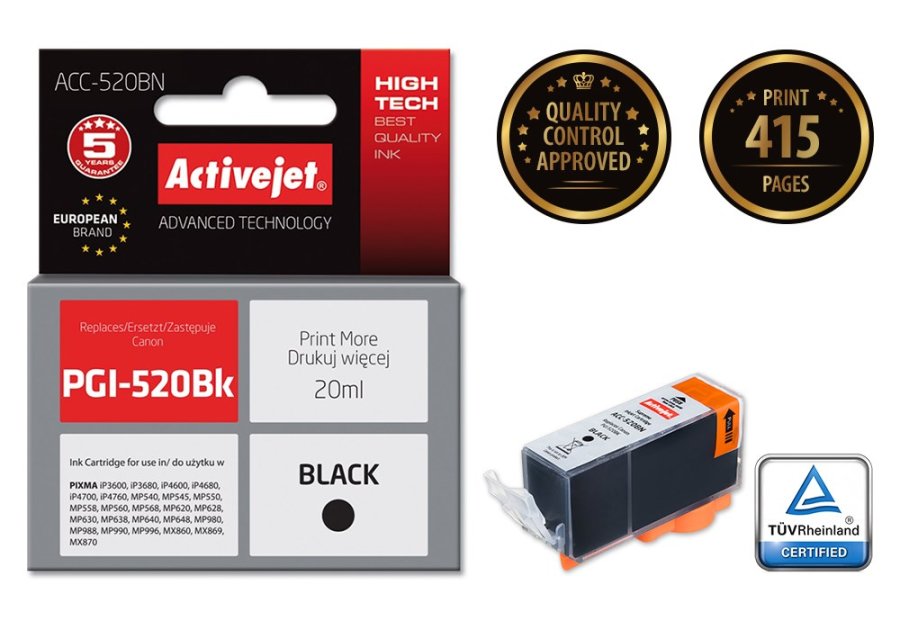 Activejet ACC-520BN blk (erstatning for Canon PGI-520BK; Supreme; 20 ml; sort) #2