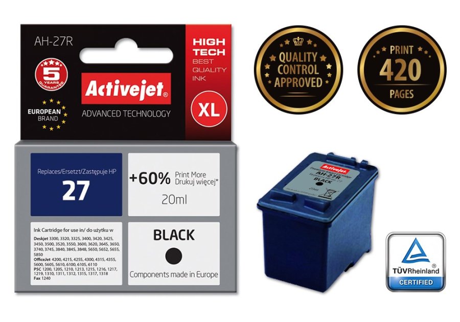 Activejet AH-27R-blk (erstatning HP 27 C8727A; Premium; 20 ml; sort) #2
