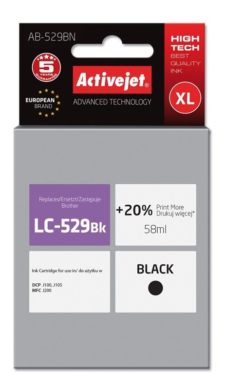Activejet AB-529BN blk (erstatning Brother LC529BK; Supreme; 58 ml; sort) #1