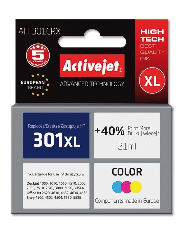 Activejet AH-301CRX Blk (erstatning HP 301XL CH564EE; Premium; 21 ml; farve) #1