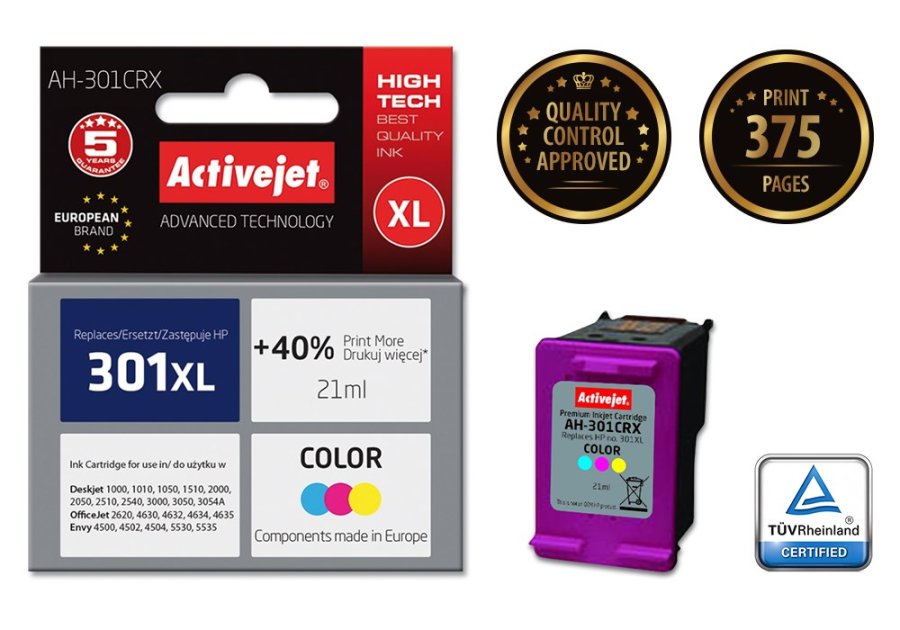 Activejet AH-301CRX Blk (erstatning HP 301XL CH564EE; Premium; 21 ml; farve) #2