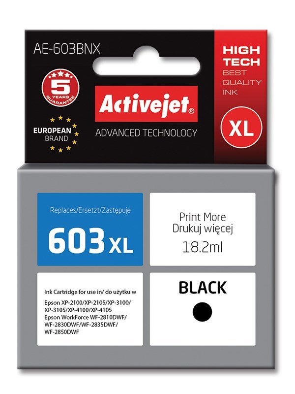 Activejet AE-603BNX Blk (erstatning Epson 603XL T03A14; Supreme; 18,2 ml; sort) #1