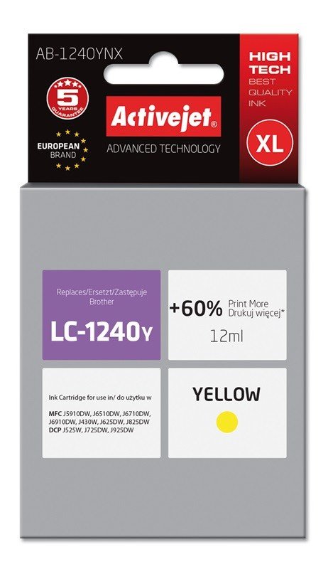Activejet AB-1240YNX (erstatning Brother LC1240Y/1220Y; Supreme; 12 ml; gul) #1