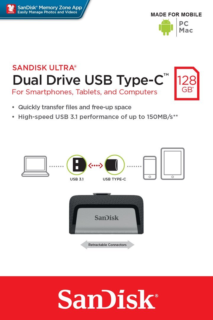 Sandisk Ultra Dual Drive USB Type-C USB-ngle 128 GB USB Type-A / USB Type-C 3.2 Gen 1 (3.1 Gen 1) Sort, Slv #3