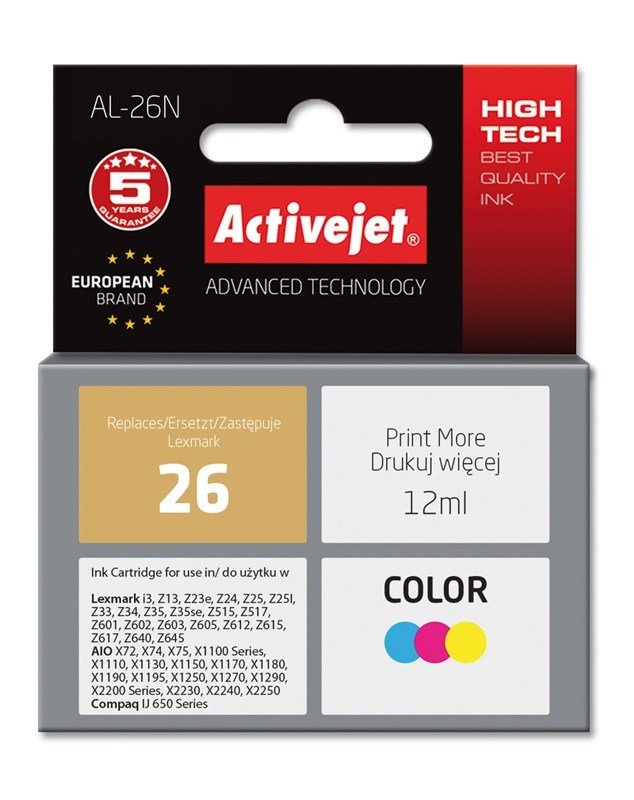 Activejet AL-26N blk (erstatning Lexmark 26 10N0026; Supreme; 12 ml; farve) #1