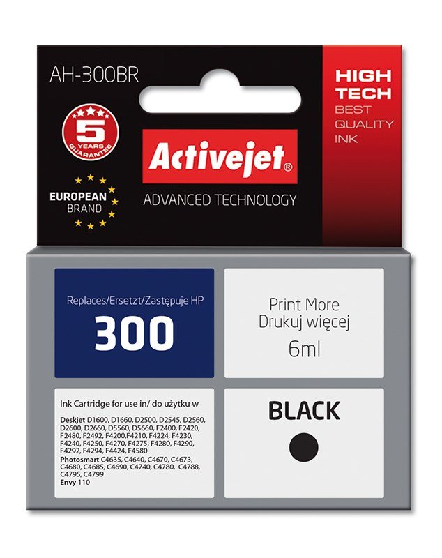Activejet AH-300BR blk (erstatning HP 300 CC640EE; Premium; 6 ml; sort) #1