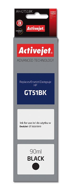 Activejet AH-GT51Bk Ink (erstatning HP GT51BK M0H57AE; Supreme; 90 ml; sort) #1