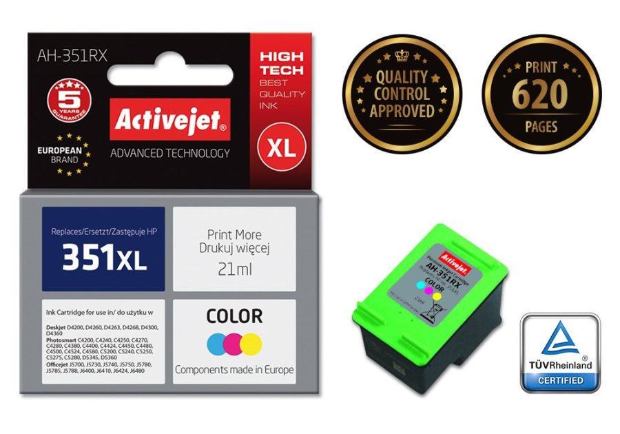 Activejet AH-351RX blk (erstatning HP 351XL CB338EE; Premium; 21 ml; farve) #2