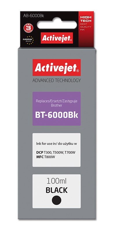 Activejet AB-6000Bk blk (erstatning Brother BT-6000BK; Supreme; 100 ml; sort) #1