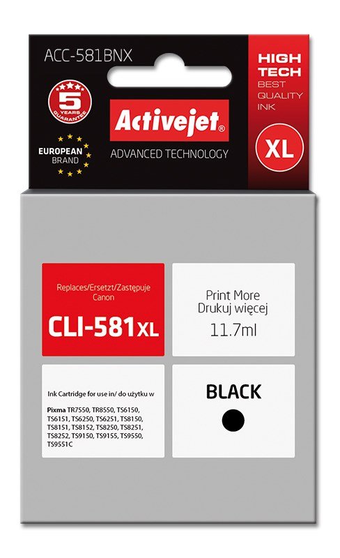 Activejet ACC-581BNX blk (CLI-581Bk XL udskiftning; Supreme; 11,70 ml; sort) #1