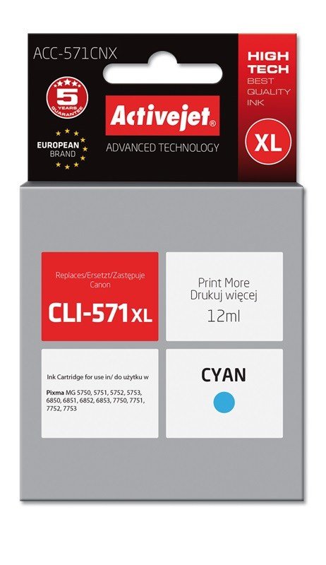 Activejet ACC-571CNX blk (Canon CLI-571C XL udskiftning; Supreme; 12 ml; bl) #1
