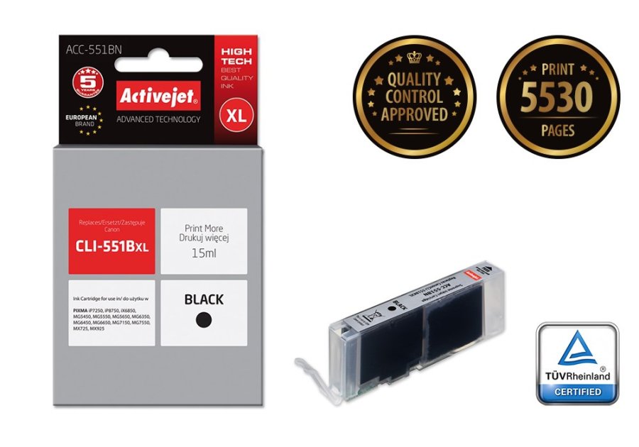 Activejet ACC-551BN blk (Canon CLI-551BK udskiftning; Supreme; 15 ml; sort) #2