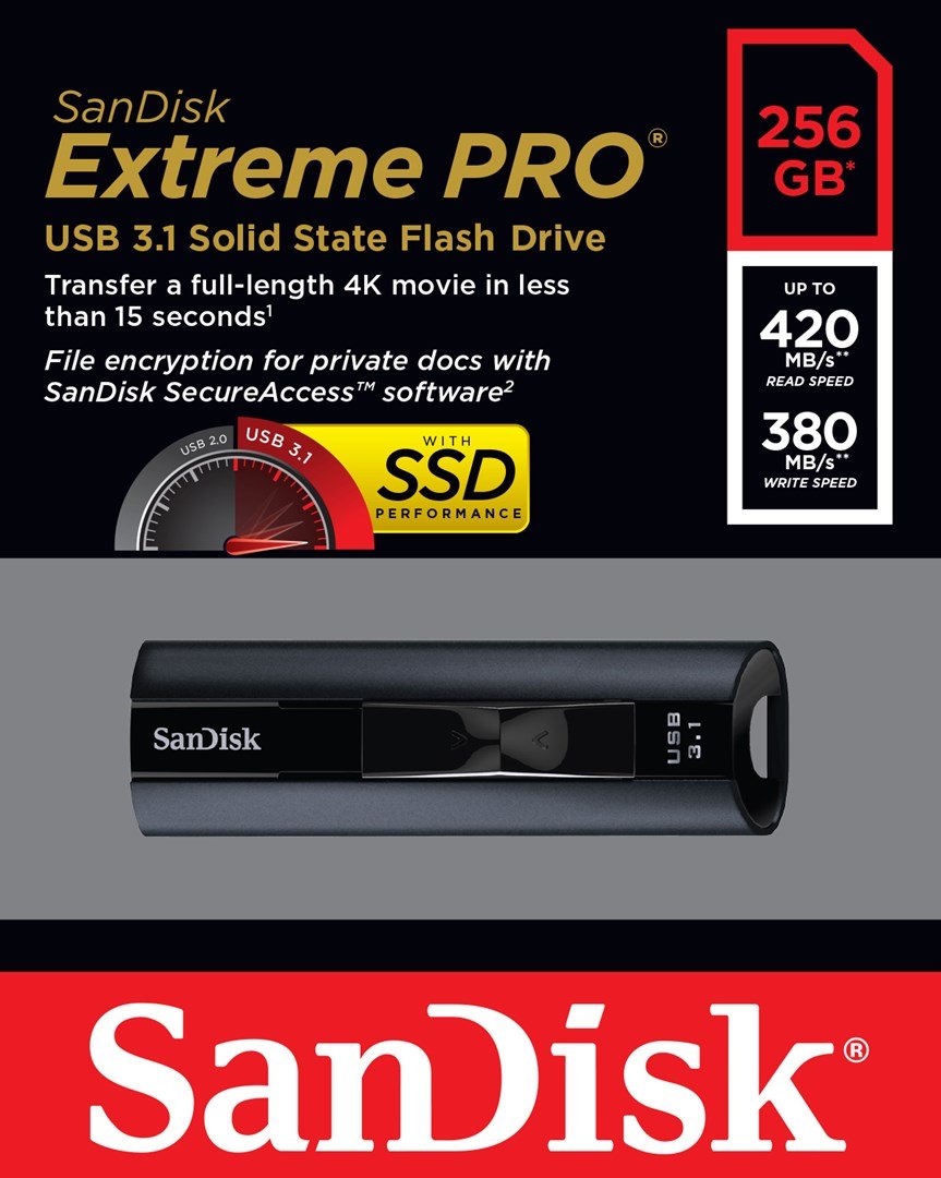 SanDisk Extreme Pro USB-ngle 256 GB USB Type-A 3.2 Gen 1 (3.1 Gen 1) Sort #7