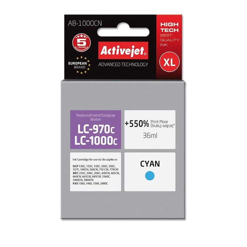 Activejet AB-1000CN blk (erstatning Brother LC1000C/970C; Supreme; 36 ml; bl) #1