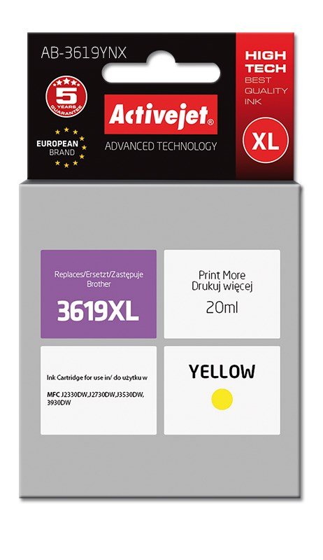 Activejet AB-3619YNX (erstatning Brother LC3619Y; Supreme; 20 ml; gul) #1