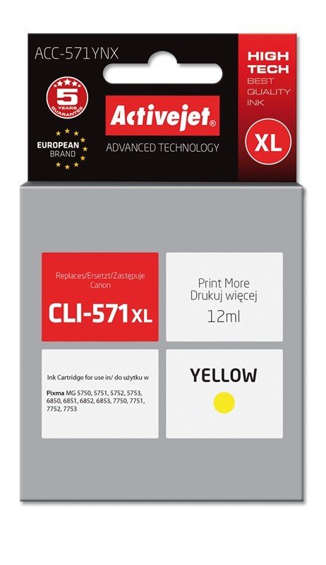 Activejet ACC-571YNX (Canon CLI-571Y XL udskiftning; Supreme; 12 ml; gul) #1