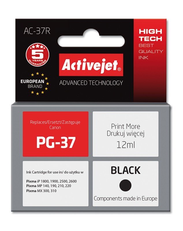 Activejet AC-37R-blk (erstatning for Canon PG-37; Premium; 12 ml; sort) #1