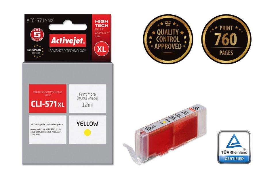 Activejet ACC-571YNX (Canon CLI-571Y XL udskiftning; Supreme; 12 ml; gul) #2