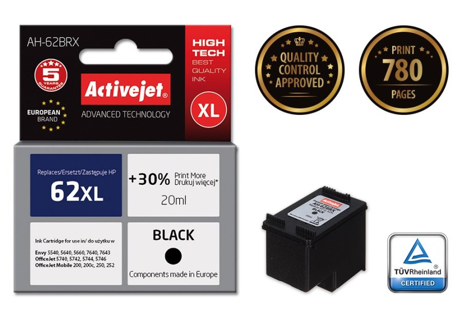 Activejet AH-62BRX blk (erstatning HP 62XL C2P05AE; Premium; 20 ml; sort) #2