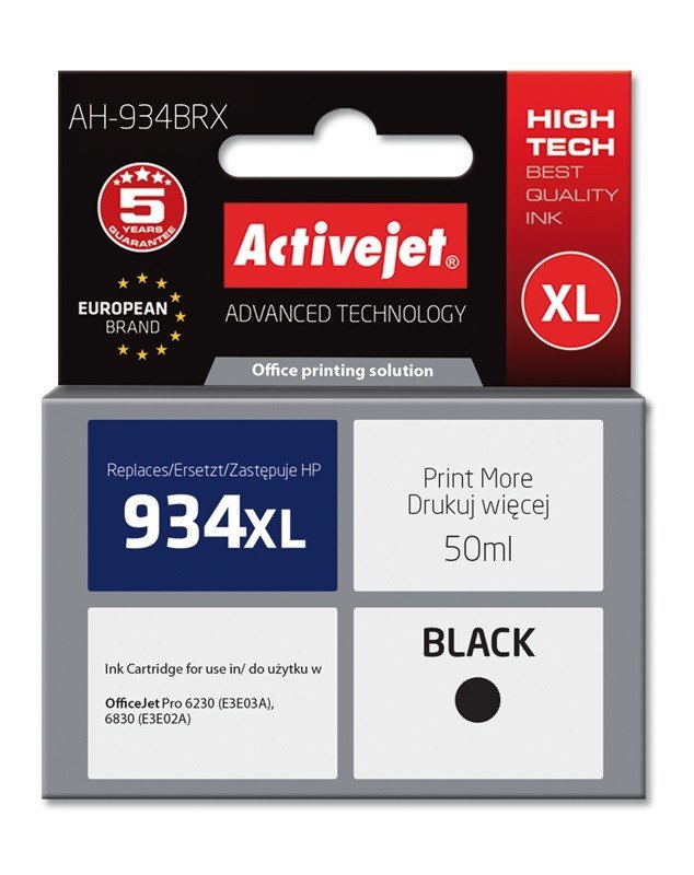 Activejet AH-934BRX Blk (erstatning HP 934XL C2P23AE; Premium; 50 ml; sort) #1