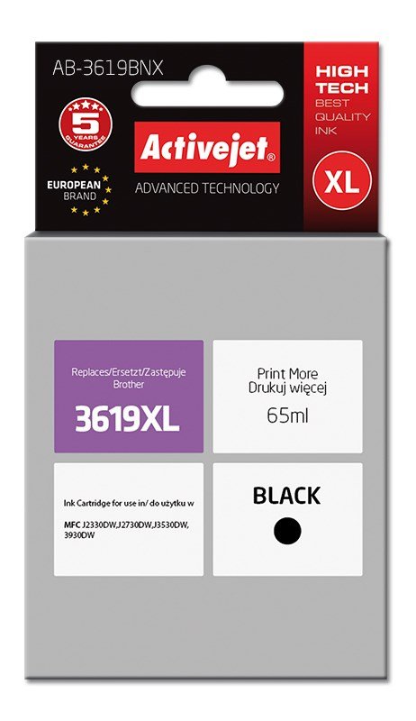 Activejet AB-3619BNX Blk (erstatning Brother LC3619Bk; Supreme; 65 ml; sort) #1