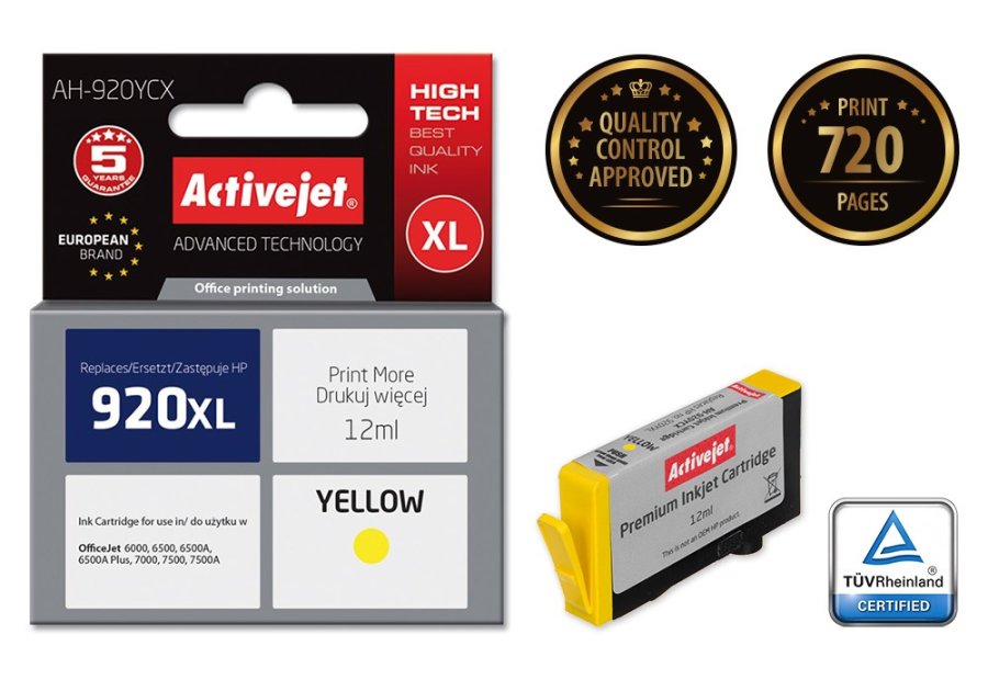 Activejet AH-920YCX Blk (erstatning HP 920XL CD974AE; Premium; 12 ml; gul) #2