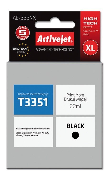 Activejet AE-33BNX Ink (erstatning Epson 33XL T3351; Supreme; 22 ml; sort) #1