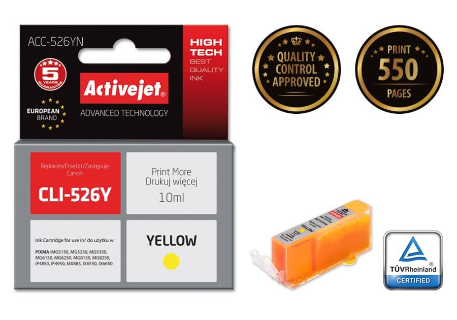 Activejet ACC-526YN blk (Canon CLI-526Y erstatning; Supreme; 10 ml; gul) #2