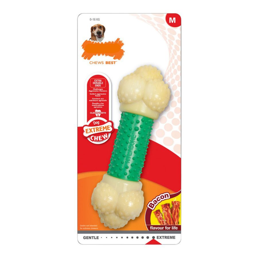 Hund Bidering Nylabone Extreme Chew Double Action Bacon Mint 2-i-1 Gummi Strrelse M Nylon #1