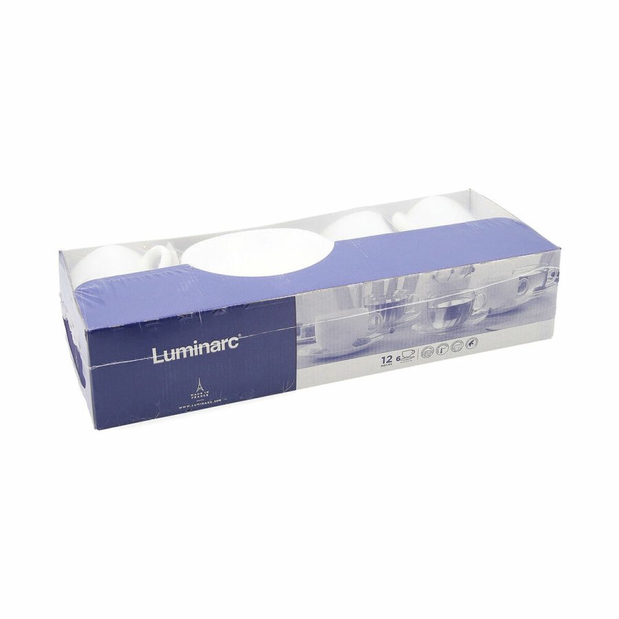 Set med kopper og underkopper Luminarc 04998 (12 pcs) Hvid Glas 220 ml (12 Dele) #1