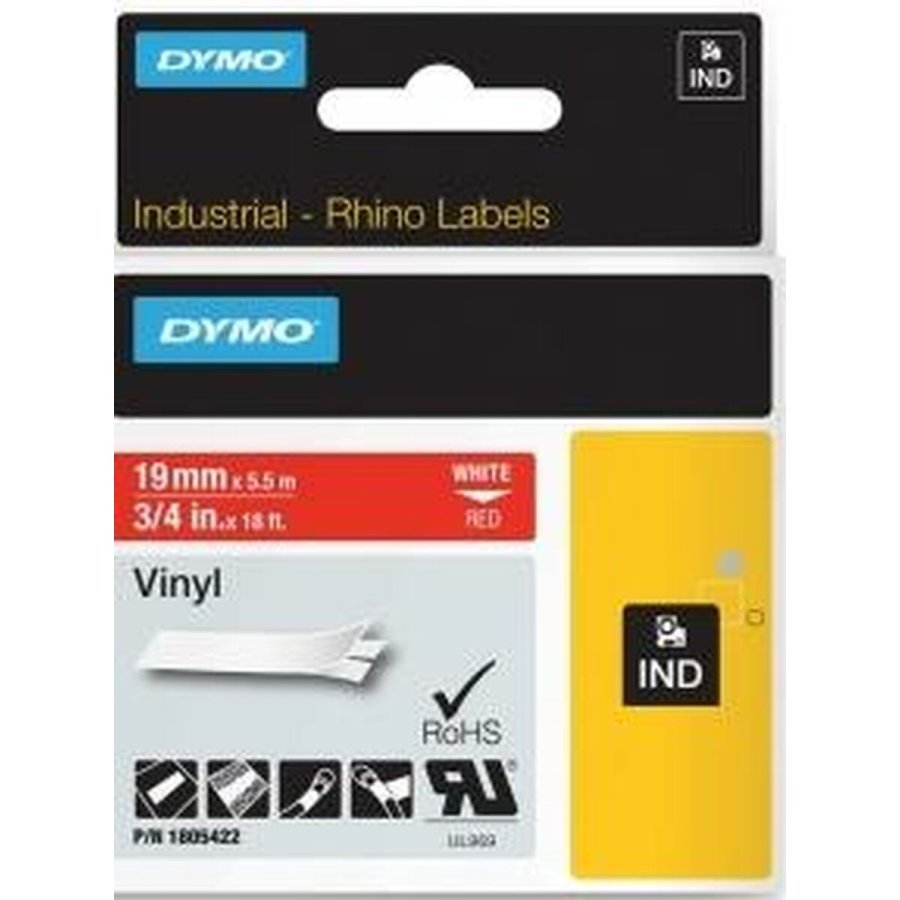Lamineret tape til mrkningsmaskiner Dymo ID1-19 Hvid Rd 19 mm x 5,5 m #1