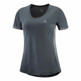 Kort�rmet T-shirt til Kvinder Salomon Agile M�rkegr� #1
