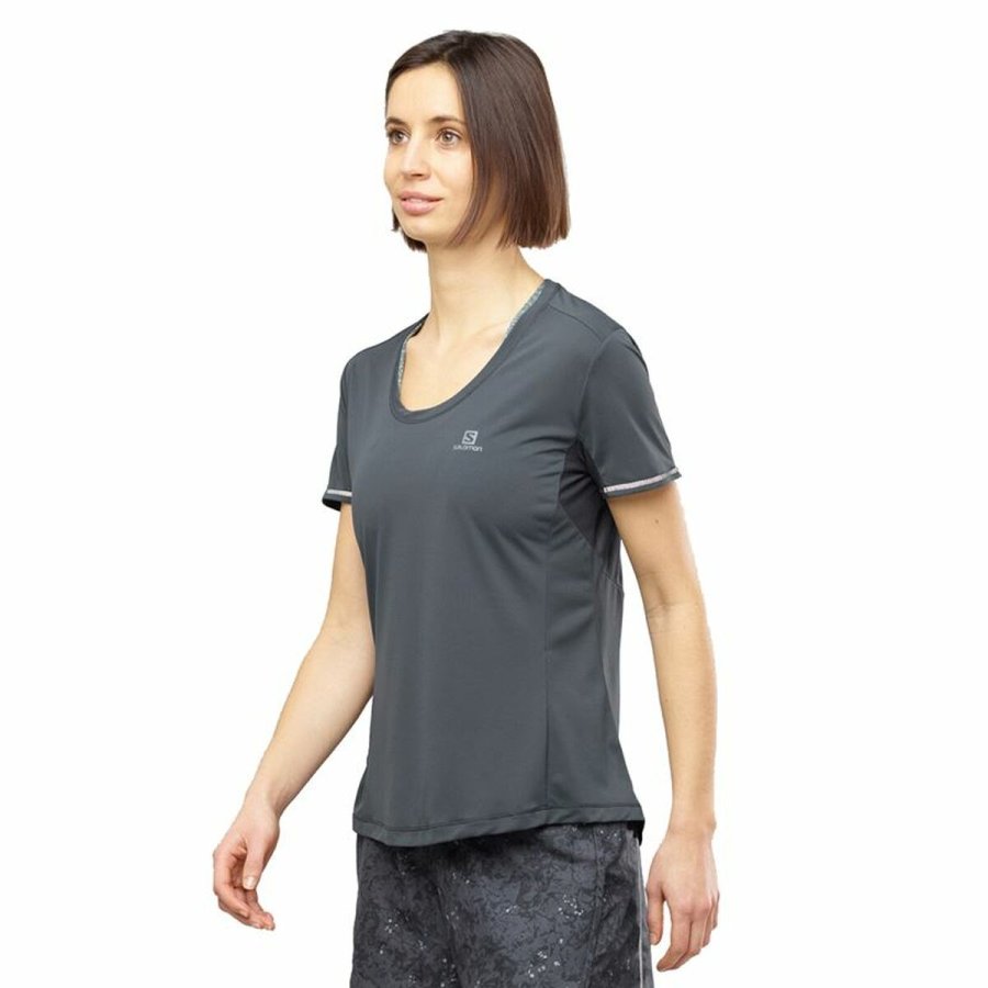 Kort�rmet T-shirt til Kvinder Salomon Agile M�rkegr� #2