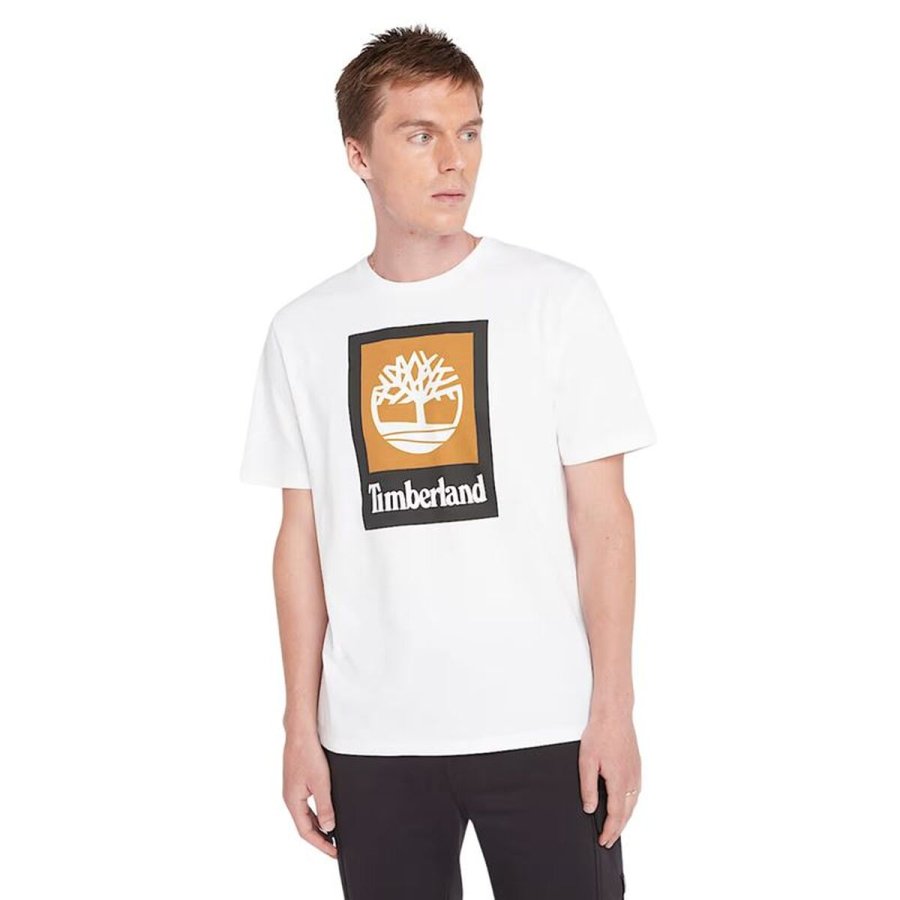 Kort�rmet T-shirt til M�nd Timberland Stack Logo Colored Hvid #1