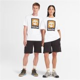 Kort�rmet T-shirt til M�nd Timberland Stack Logo Colored Hvid #2