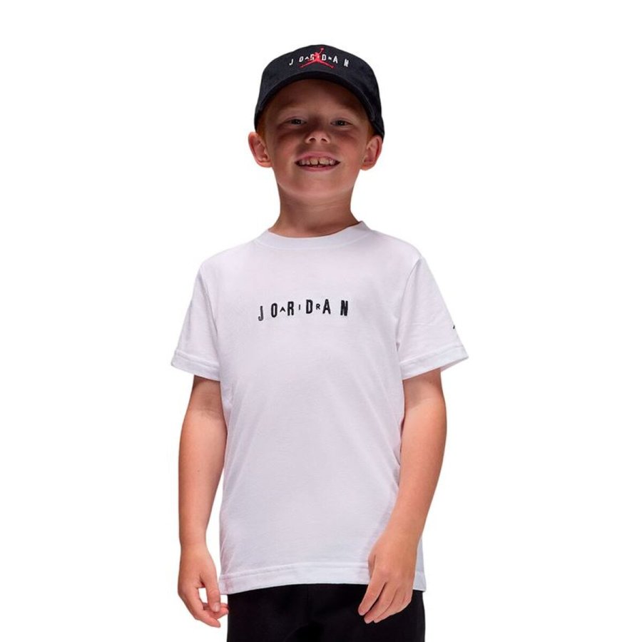 B�rne Kort�rmet T-shirt Jordan Mj Wordmark Emb Crew Hvid #1